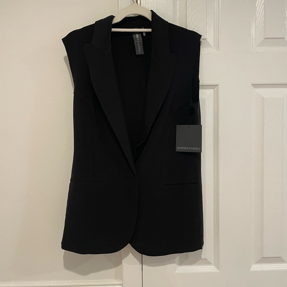 NWT Norma Kamali Sleeveless Single Breasted Long Jacket Vest Buttons Blazer - Picture 4 of 12